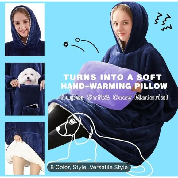 wearable blanket hoodie oversized sherpa hooded blanket sweatshirt, assorted - Picture 9 of 9